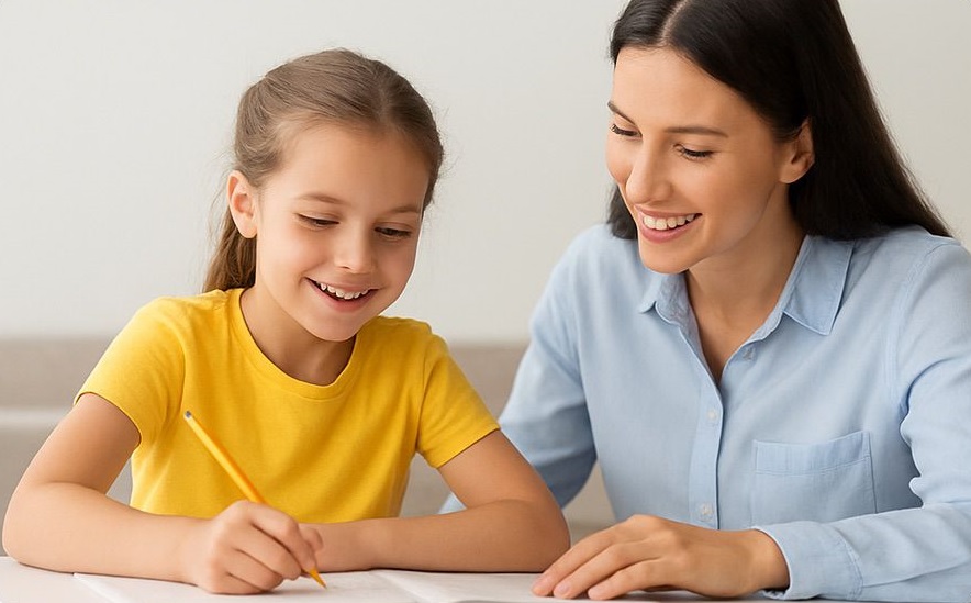 Tutor helping student in class